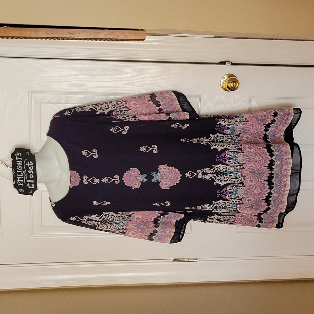 Kara Large Navy Blouse Tunic Long Sheer Sleeves